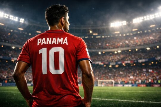 Panama Soccer Player Number Ten Facing World Cup Stadium
