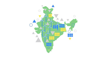 Obraz premium Vector illustration of India map with indian states highlighted in various colors and geometric shapes