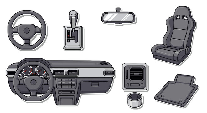 Collection of car interior components and parts