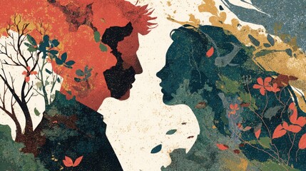 Fototapeta premium Nature Inspired Couple Silhouettes Abstract Illustration