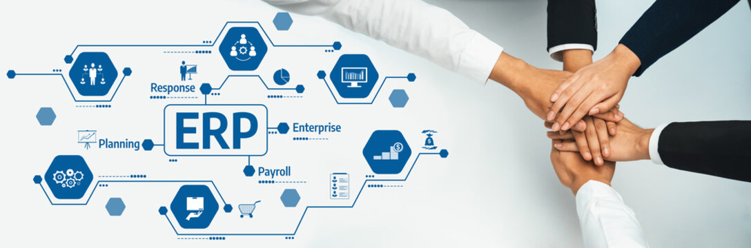 Analyst team putting hand together after successful plan of business strategy and marketing. Teamwork friends and unity cooperation in office with stack hands. Panoramic shot. oratory Amity