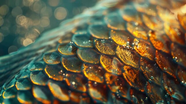 A vibrant and detailed showcasing the shimmering colors and patterns of a fish's scales.