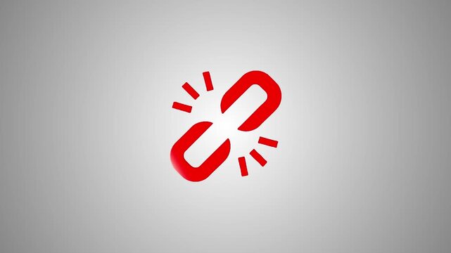 Red broken link icon animation representing connection error or disconnected network on gray background with smooth movement