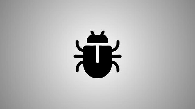 Animated bug icon with 3d effect on gray background representing insect or computer virus concept