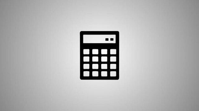 A motion graphic of a calculator icon on a clean white background, transitioning from a 3D perspective to a flat 2D design and then acquiring a shiny metallic texture