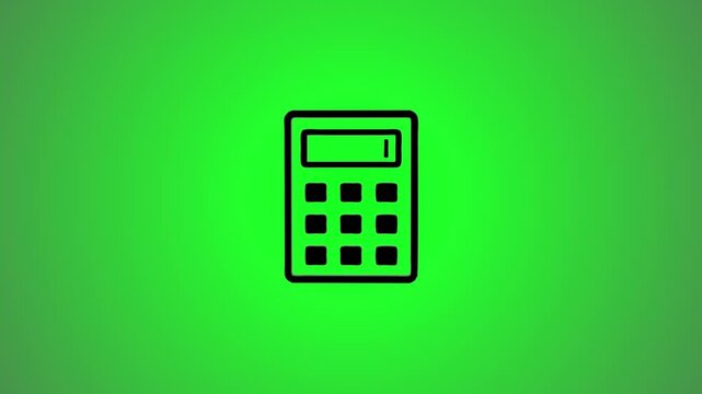 Simple calculator icon animation moves and rotates on green background, accounting tool concept