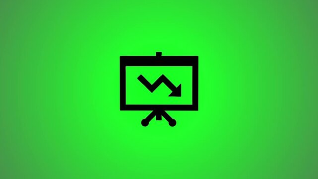 A motion graphic animation of a downward trend chart on a presentation board, symbolizing financial loss or market decline, against a vibrant green screen background