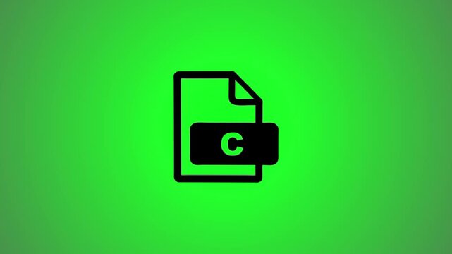 C programming language file format icon animation on green background with 3d rotating motion effect