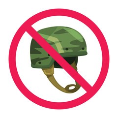 Obraz premium No soldiers sign, forbidden sign with army military combat helmet icon, army prohibited icon, military access restricted symbol, do not wear tactical helmet sign