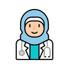 Obraz premium Female Muslim Doctor Cartoon Character.
