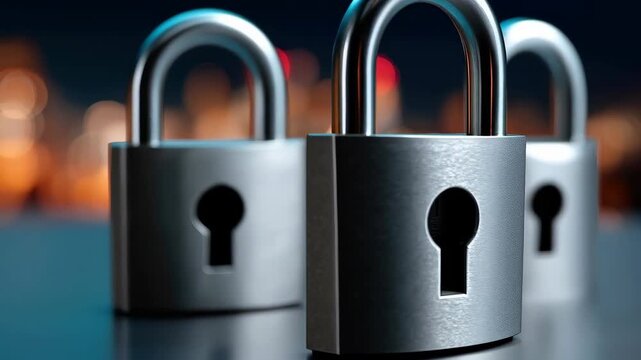 Security in the Digital Age: Three gleaming padlocks stand as silent sentinels of data protection, symbolizing digital safety in a rapidly evolving tech landscape.