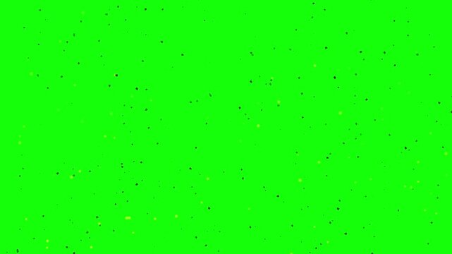 Black dust particles overlay green screen. Floating dirt and noise texture. Old film grain effect chroma key. Scattered grunge specks animation.
