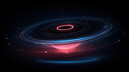 Abstract cosmic illustration featuring a glowing red and blue vortex on dark background