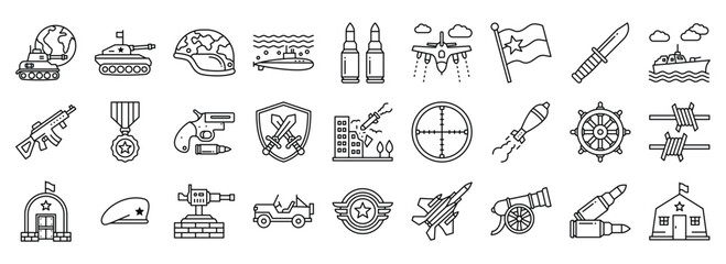 Battle icon collection. Containing design nation, country, army, soldier, war	