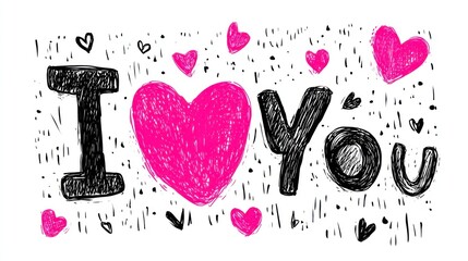 Hand drawn i love you message with pink hearts for romantic concept