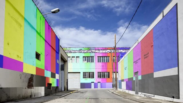 factory and industrial complex with passing clouds with test cards