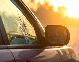 Broken car window damaged vehicle