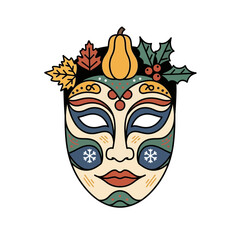 Obraz premium Autumn Harvest Mask with Pumpkin and Leaves