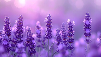 Lavender flowers in a serene purple field with soft bokeh background.