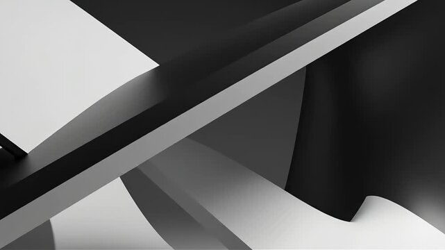 Abstract geometric sculpture of intersecting planes and curves in black and white creating a dynamic and modern art composition for design projects