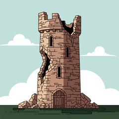 Naklejka premium Crumbling Stone Tower Illustration