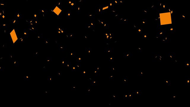 Colorful confetti rain. Moving banner with sparkling particles flying down. Birthday party and anniversary celebration overlay alpha channel. Realistic graphic animated 