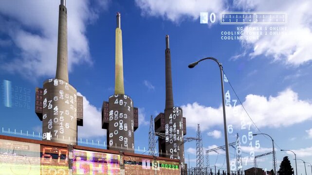 power station and industrial complex with code and data glitch 