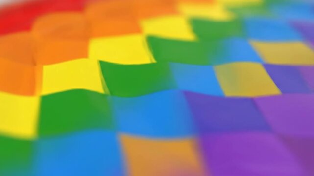 Woven textured surface featuring vibrant rainbow colors creating an abstract close up design representing pride and diversity celebration themes in vivid detail