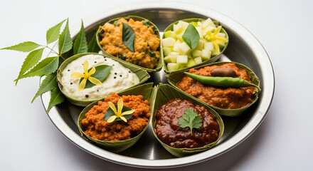 Traditional Ugadi Pachadi with Authentic Ingredients on White Background