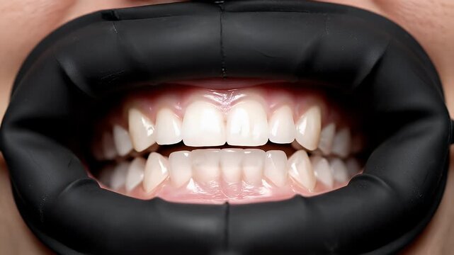 Dental Procedure Close-up View with Retractor and White Teeth for Oral Health and Medical Use 180-Degree Angle in