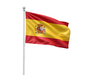 Fototapeta premium Vibrant Spanish flag waving proudly on flagpole, symbolizing national pride and patriotic spirit for events and celebrations.