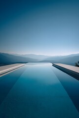 Fototapeta premium Rectangular Pool With Perfectly Still Water Reflecting Sky Minimalist Architecture Serene Outdoor Design Feature