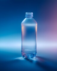 Naklejka premium Clear Plastic Bottle With Soft Fogging Gradients In Studio Product Photography Packaging Design Concept