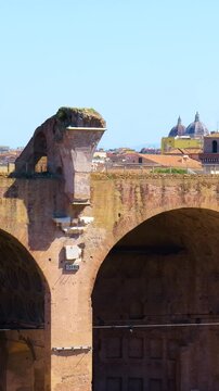 massive brick arches partially preserved coffered vaults basilica maxentius stand rome&rsquo;s skyline domed churches visible background rome italy coffer of 