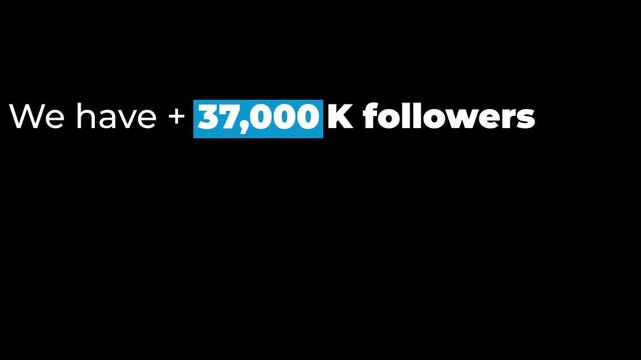 Incremental text numbers. Follower. Likes, social media. 