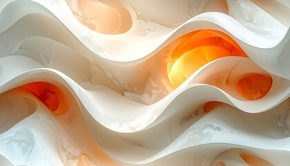Abstract White Wavy Layers with Orange Accents Background.