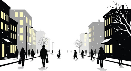 Obraz premium City street on a snowy evening with people walking