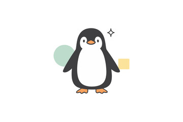 Fototapeta premium Cute cartoon penguin with pastel geometric shapes