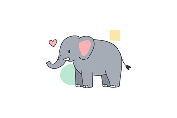 Fototapeta premium Cute cartoon elephant with heart on simple background