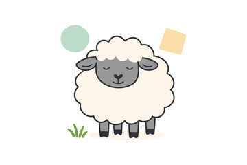 Obraz premium Cute cartoon sheep with geometric shapes and grass
