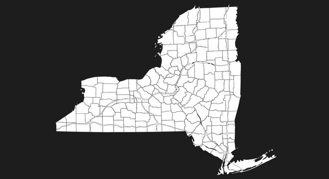 Detailed map of New York State showcasing its counties and transportation network displayed on