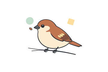 Obraz premium Cute cartoon sparrow on branch with geometric shapes in background