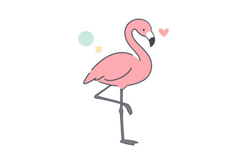 Fototapeta premium Minimalist pink flamingo illustration with geometric accents
