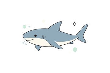 Fototapeta premium Smiling cartoon shark illustration with ocean bubbles