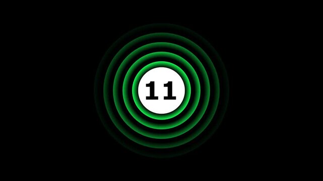 Abstract glowing 11 text with radio wave animation on a black background. 4k motion graphics animation.