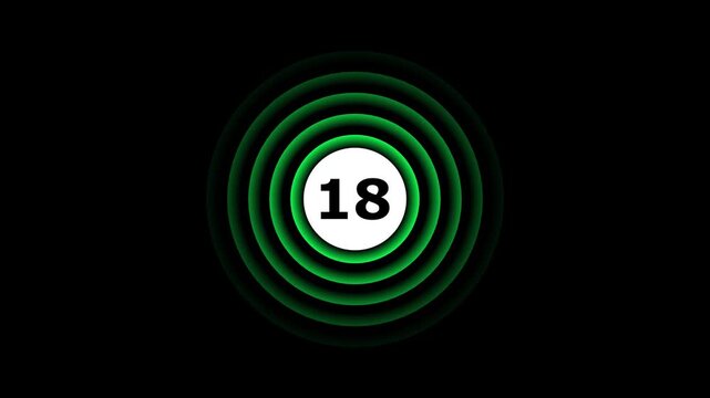 Abstract glowing 18 text with radio wave animation on a black background. 4k motion graphics animation.