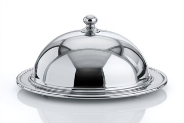 A shiny silver cloche on a plate.