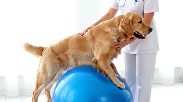 Golden Retriever Training on Exercise Ball.