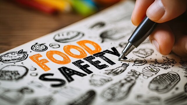 Food safety concept illustration with hand drawing on notebook
