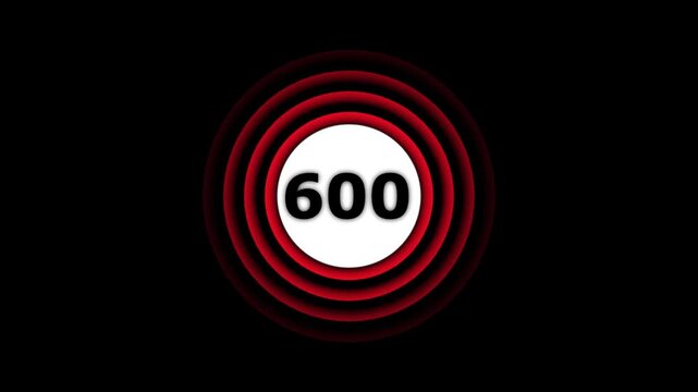Abstract glowing 600 text with radio wave animation on a black background. 4k motion graphics animation.